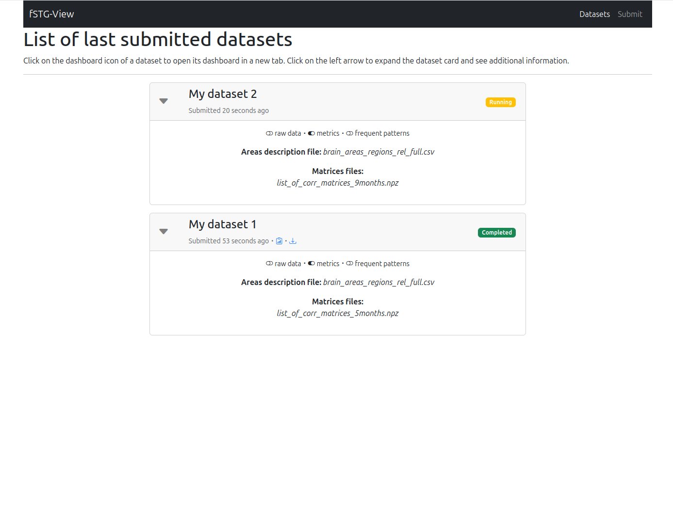 Dataset list — completed